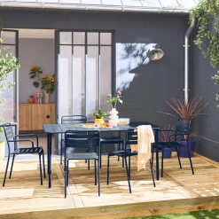 Set mesa de jardín bistró de acero con 2 sillones y 4 sillas, 160cm