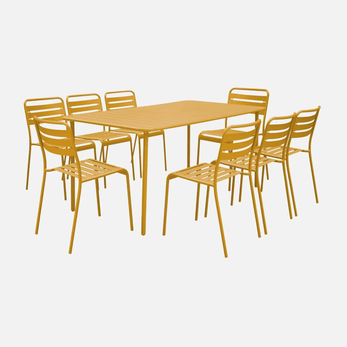 Set mesa de jardín bistró de acero con 8 sillas, 160cm