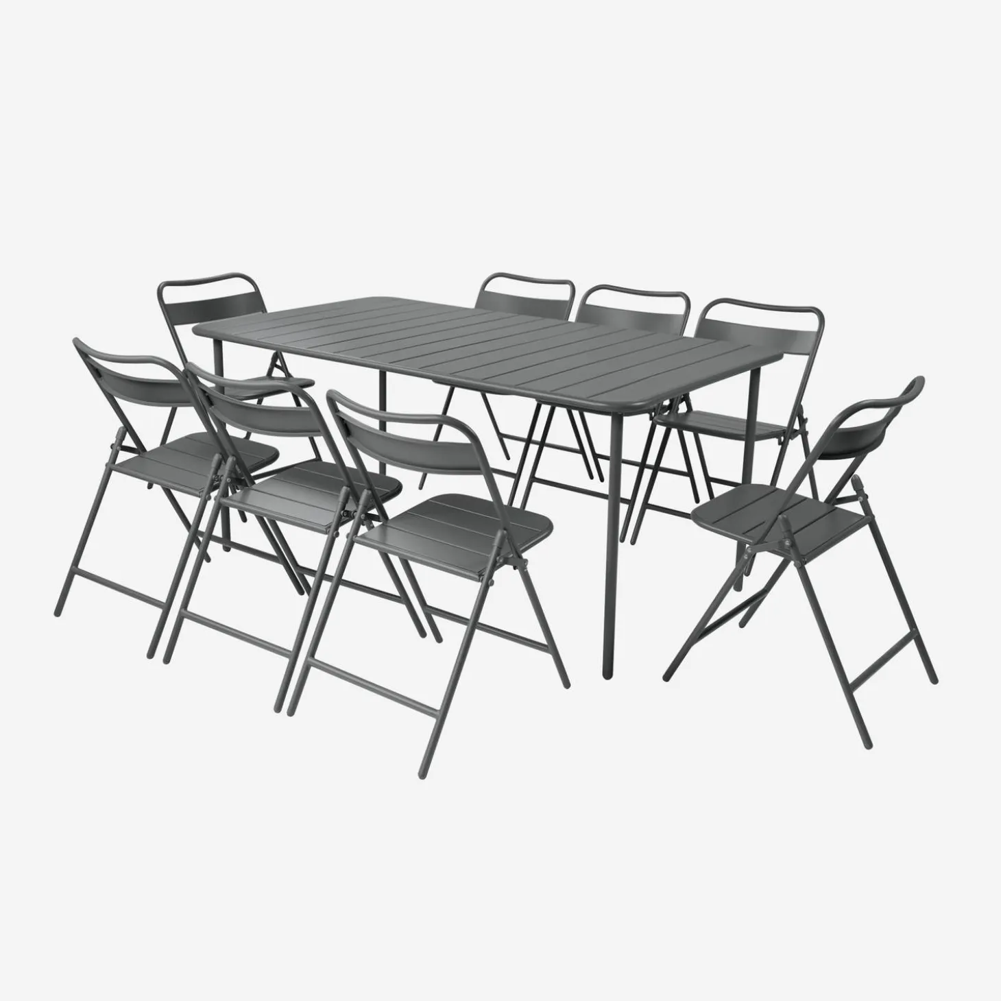 Set mesa de jardín bistró de acero con 8 sillas plegables, 160cm