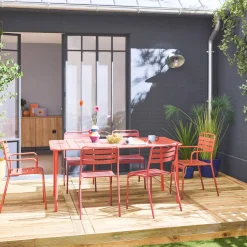 Set mesa de jardín bistró de acero con 2 sillones y 4 sillas, 160cm