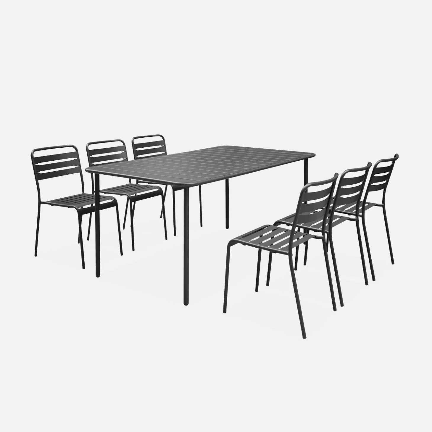 Set mesa de jardín bistró de acero con 6 sillas, 160cm
