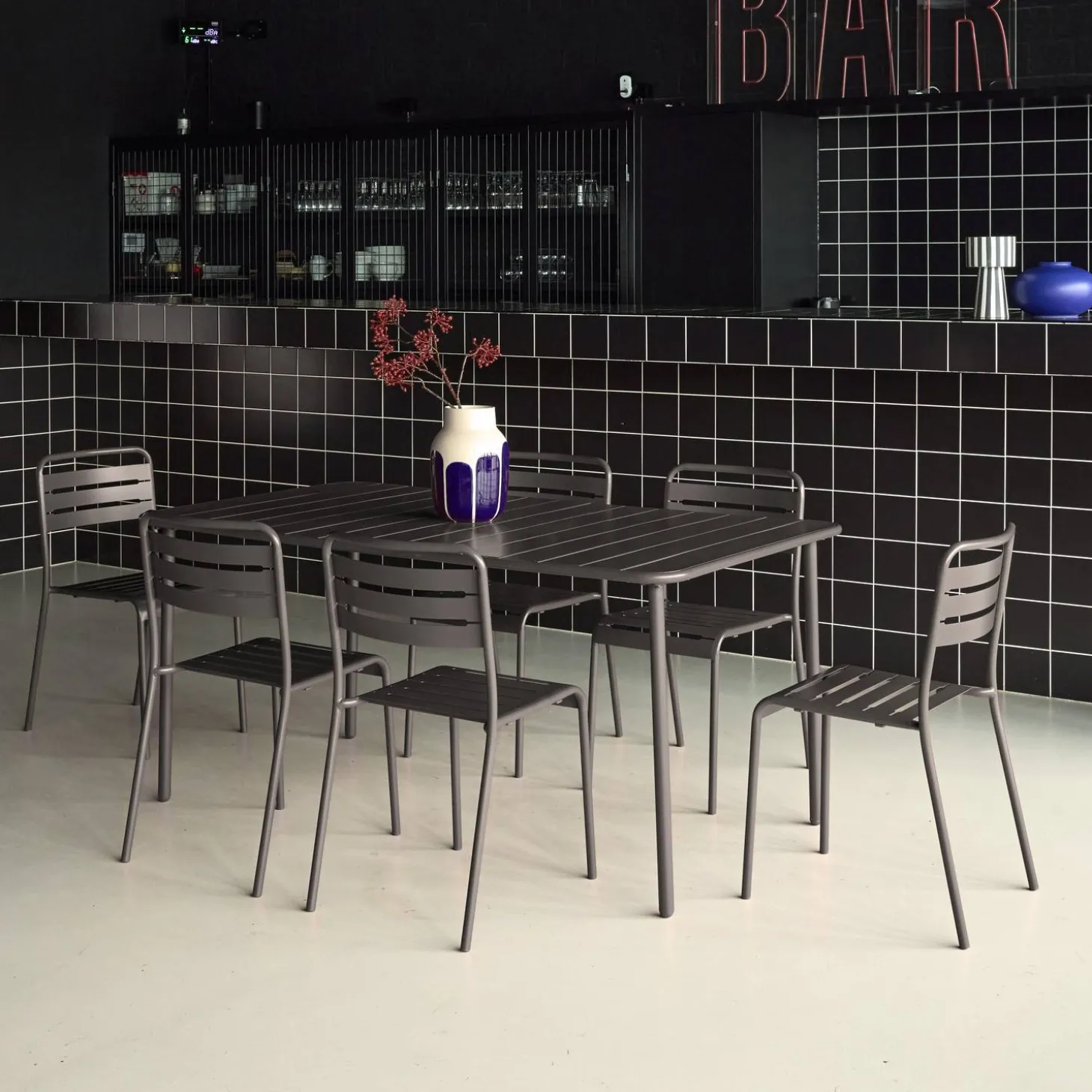 Set mesa de jardín bistró de acero con 6 sillas, 160cm