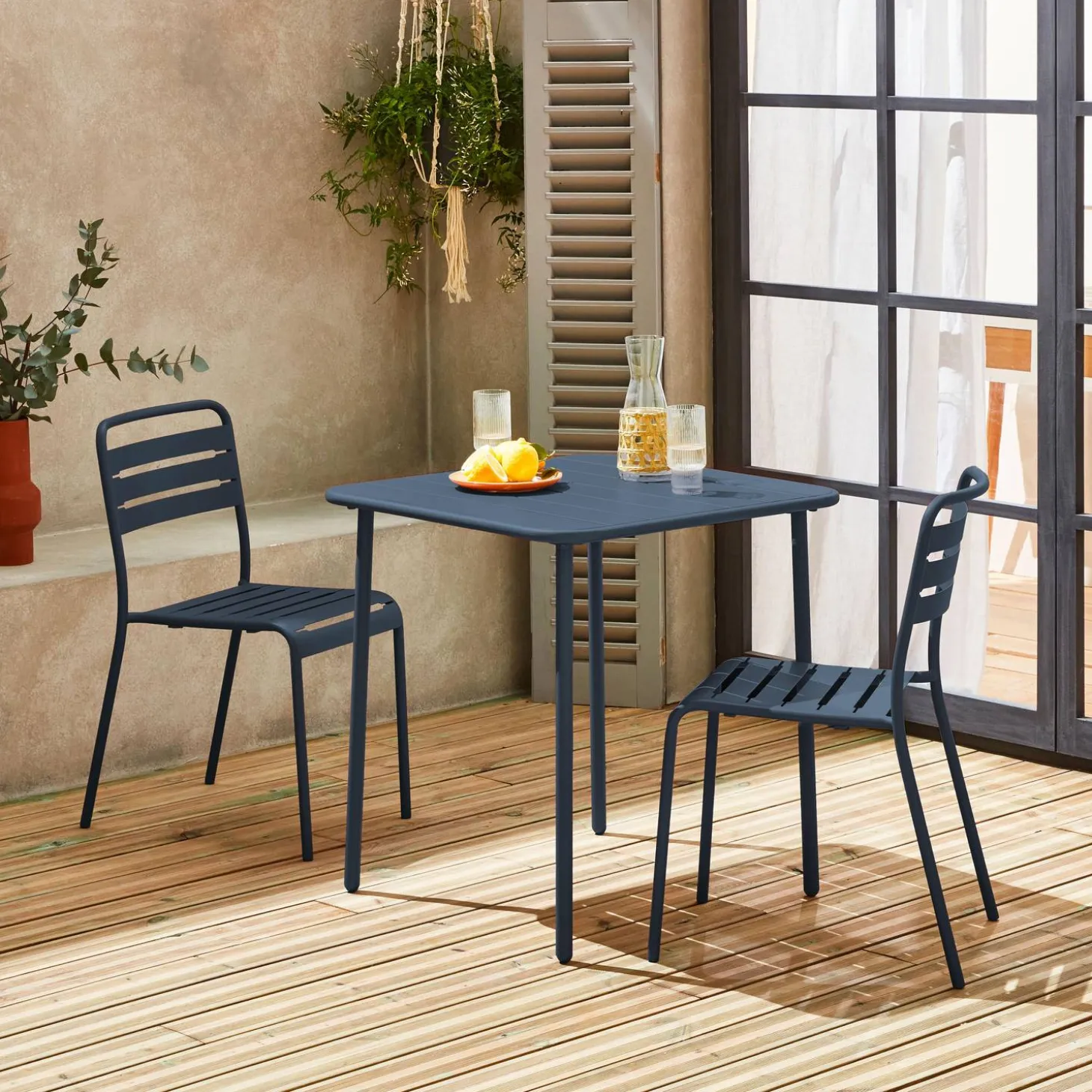 Set mesa de jardín bistró de acero con 2 sillas, 70 cm