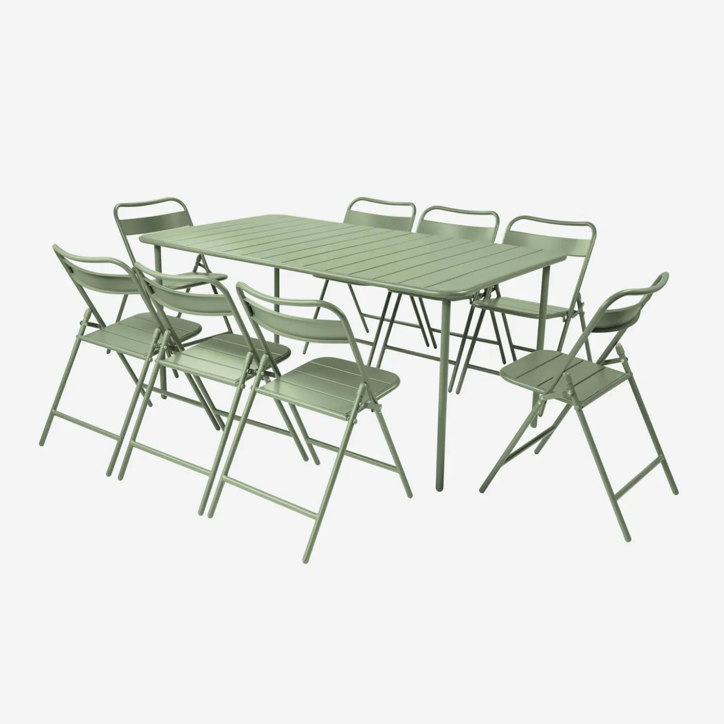 Set mesa de jardín bistró de acero con 8 sillas plegables, 160cm