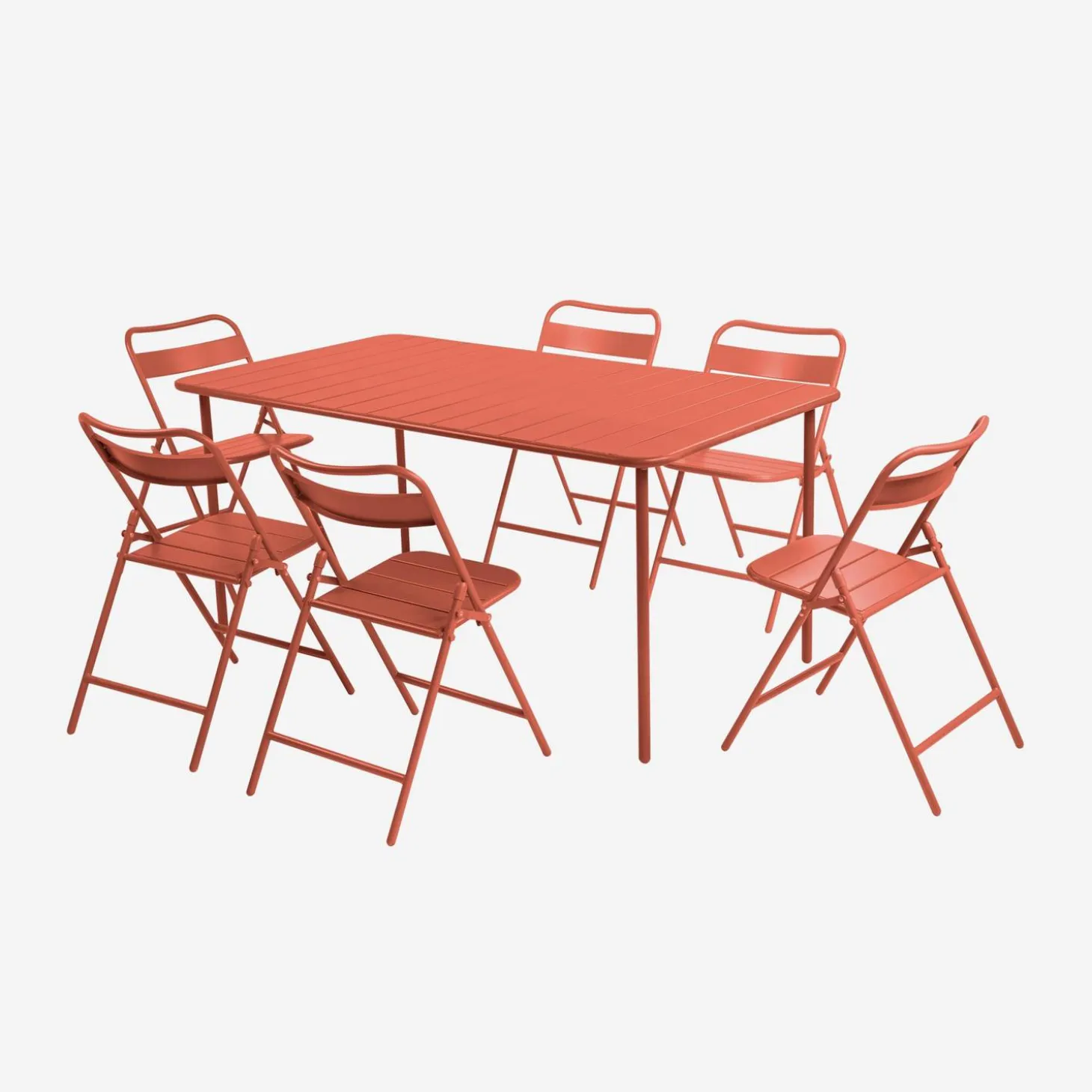 Set mesa de jardín bistró de acero con 6 sillas plegables, 160cm