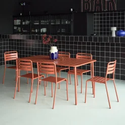 Set mesa de jardín bistró de acero con 6 sillas, 160cm
