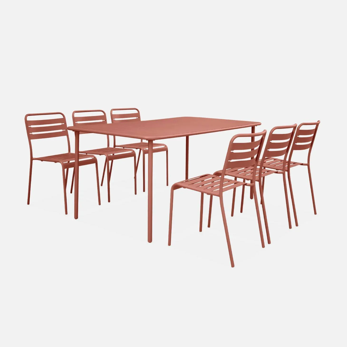 Set mesa de jardín bistró de acero con 6 sillas, 160cm