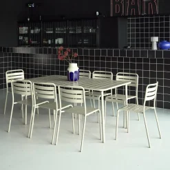 Set mesa de jardín bistró de acero con 8 sillas, 160cm