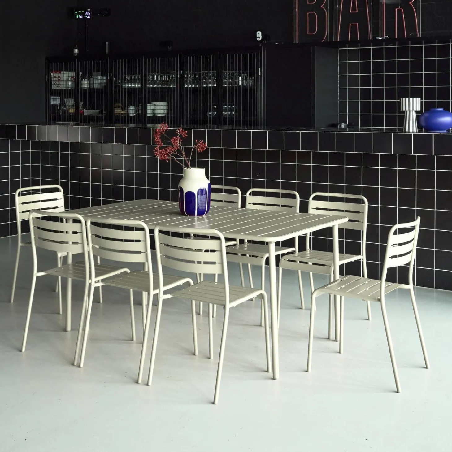 Set mesa de jardín bistró de acero con 8 sillas, 160cm