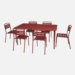 Set mesa de jardín bistró de acero con 6 sillas, 160cm