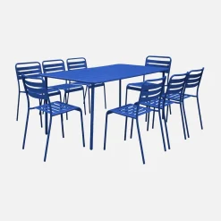 Set mesa de jardín bistró de acero con 8 sillas, 160cm