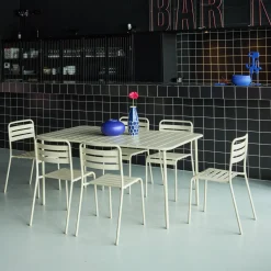 Set mesa de jardín bistró de acero con 6 sillas, 160cm