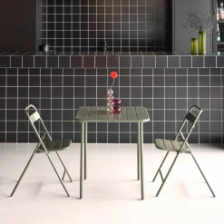 Set mesa de jardín bistró de acero con 2 sillas plegables, 70cm