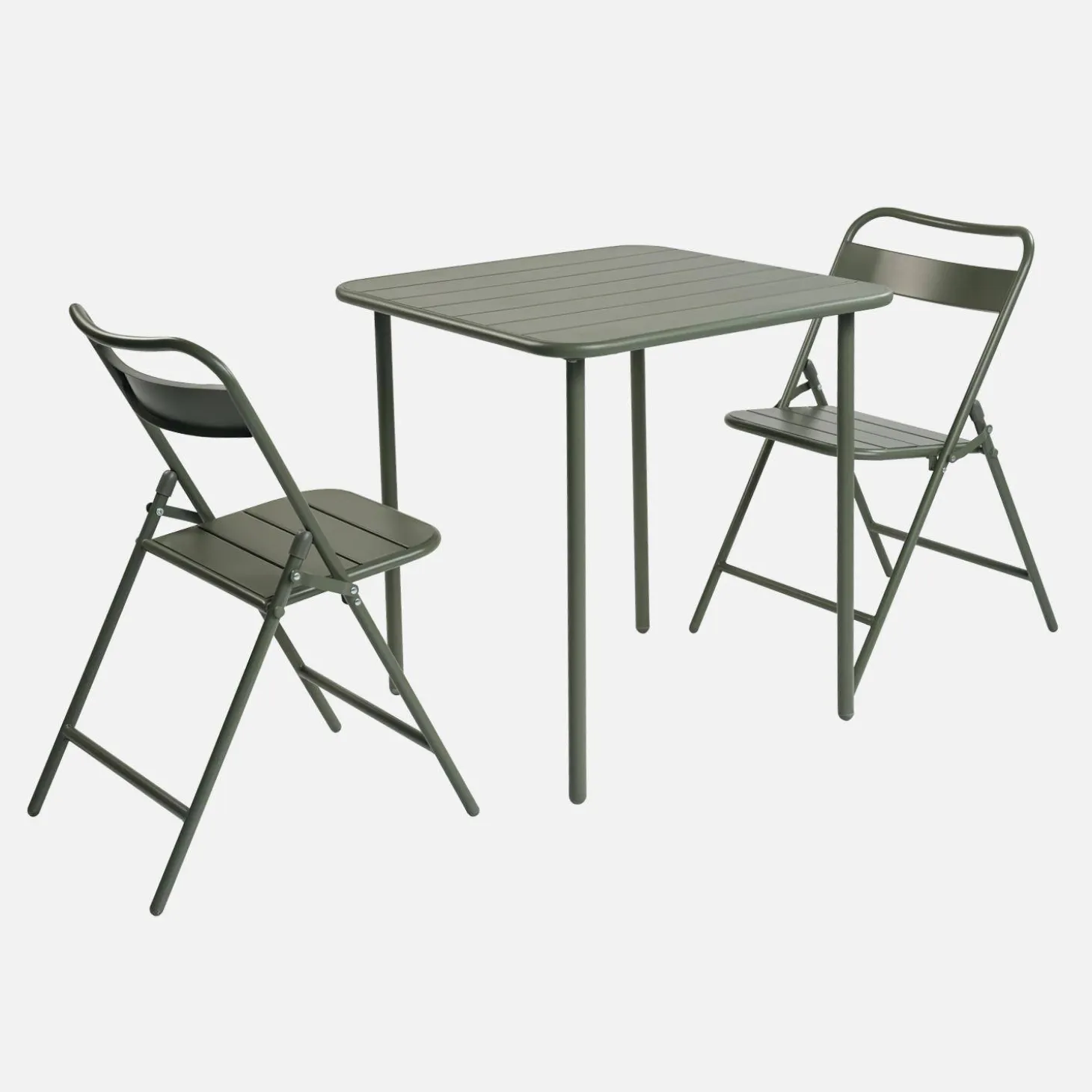 Set mesa de jardín bistró de acero con 2 sillas plegables, 70cm