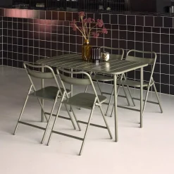 Set mesa de jardín bistró de acero con 4 sillas plegables, 120cm