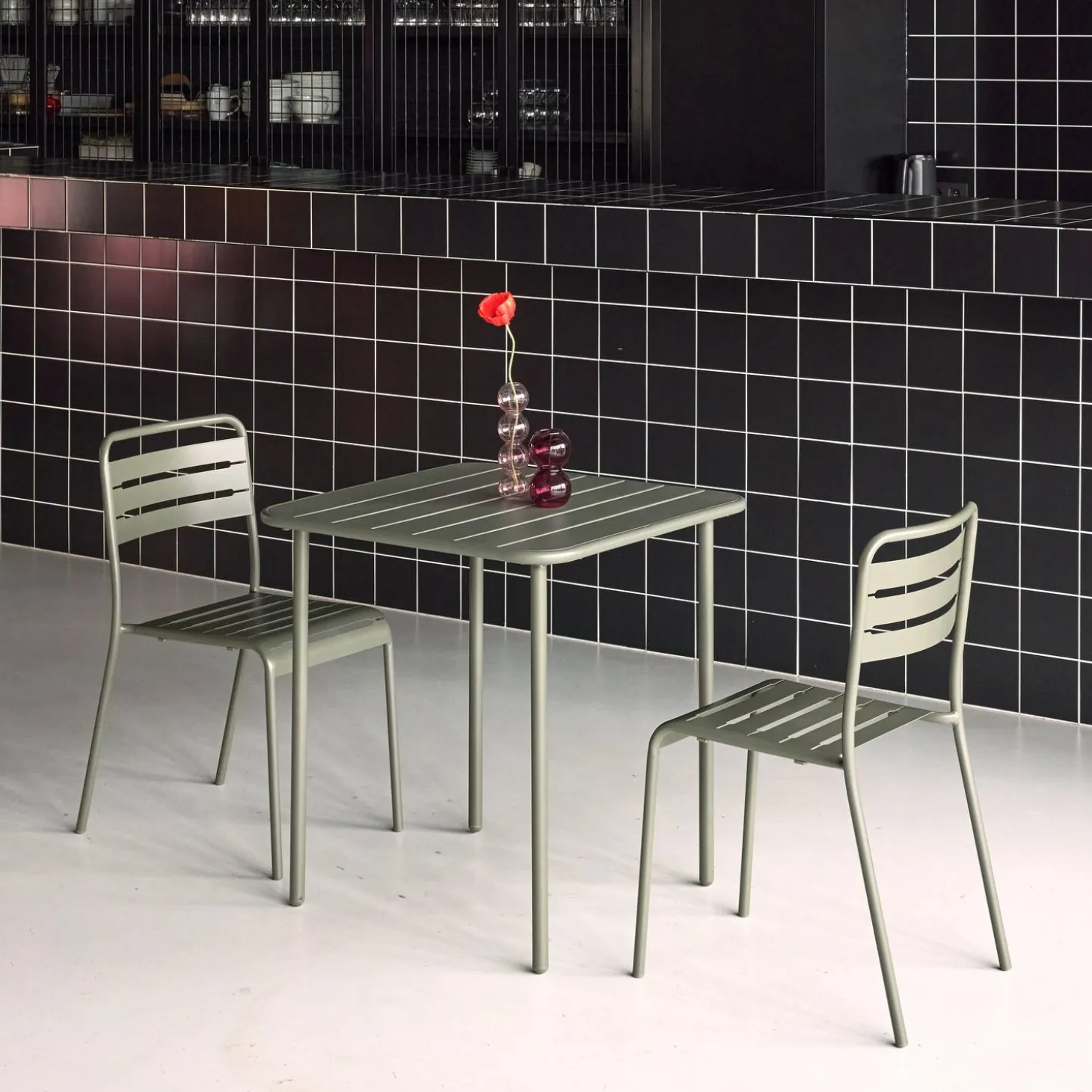 Set mesa de jardín bistró de acero con 2 sillas, 70 cm