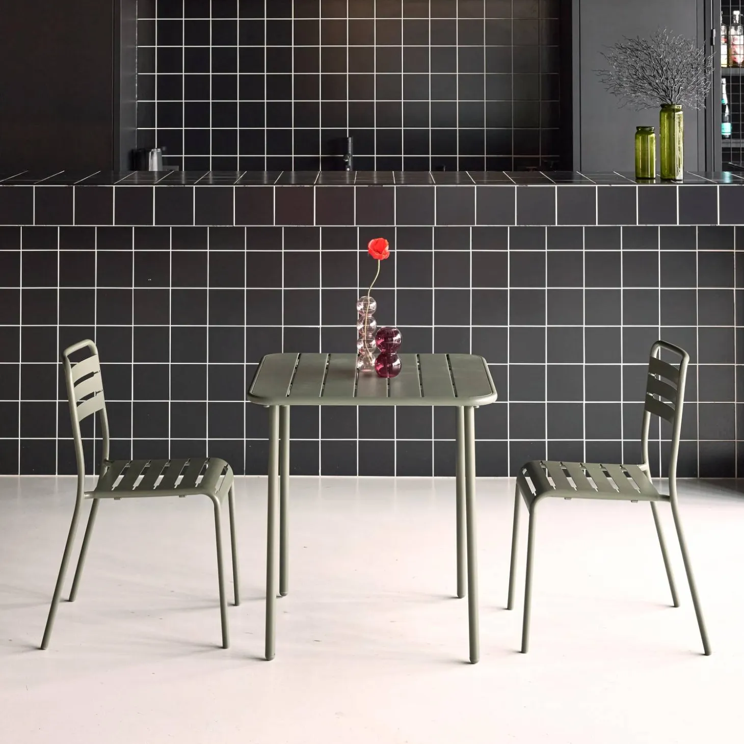 Set mesa de jardín bistró de acero con 2 sillas, 70 cm