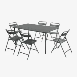 Set mesa de jardín bistró de acero con 6 sillas plegables, 160cm