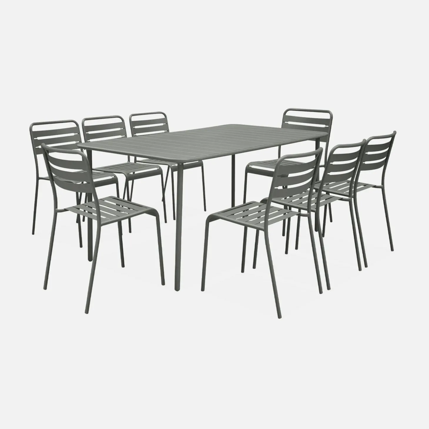 Set mesa de jardín bistró de acero con 8 sillas, 160cm
