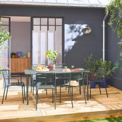 Set mesa de jardín bistró de acero con 2 sillones y 4 sillas, 160cm