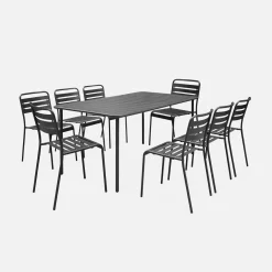 Set mesa de jardín bistró de acero con 8 sillas, 160cm