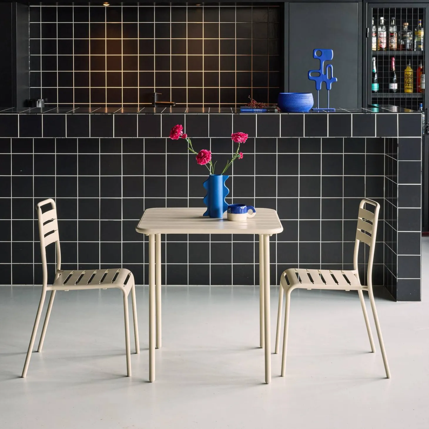 Set mesa de jardín bistró de acero con 2 sillas, 70 cm