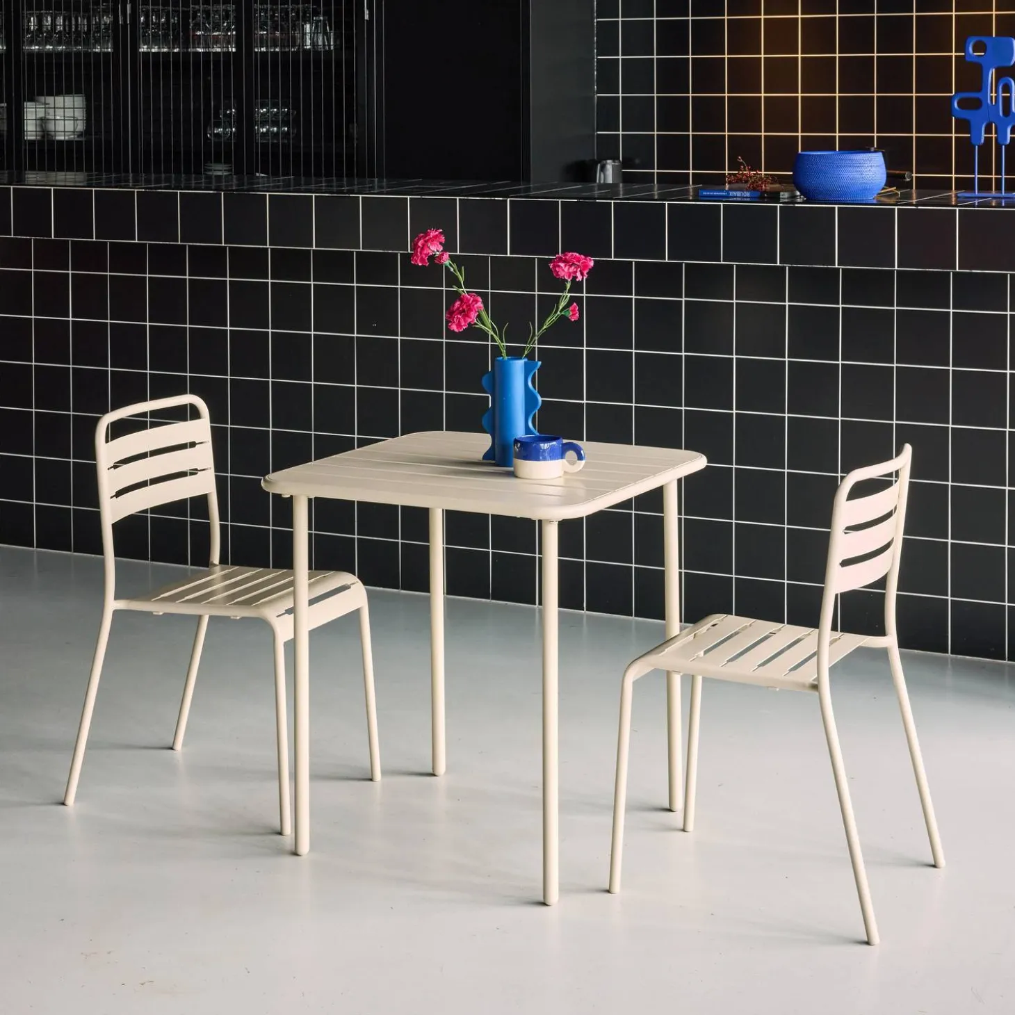 Set mesa de jardín bistró de acero con 2 sillas, 70 cm