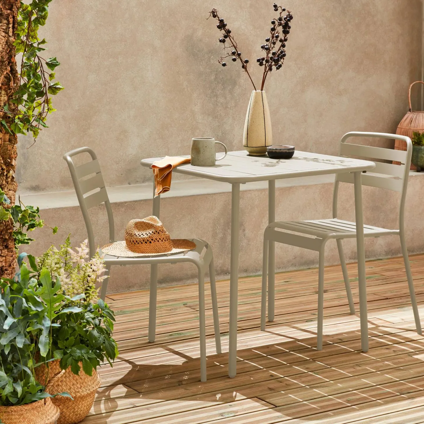 Set mesa de jardín bistró de acero con 2 sillas, 70 cm