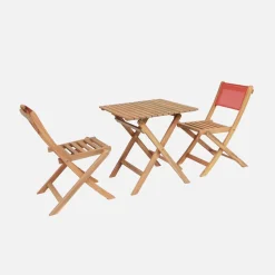 Set mesa de jardín bistró infantil de madera de acacia con 2 sillas