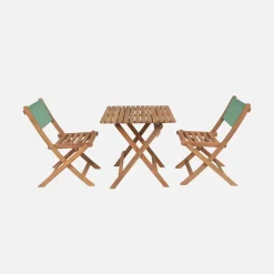 Set mesa de jardín bistró infantil de madera de acacia con 2 sillas
