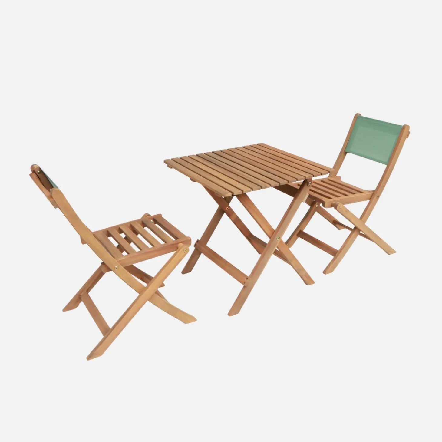 Set mesa de jardín bistró infantil de madera de acacia con 2 sillas