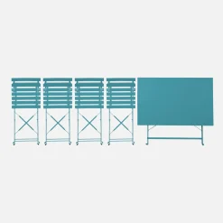 Set mesa de jardín bistró plegable de acero con 4 sillas, 110cm