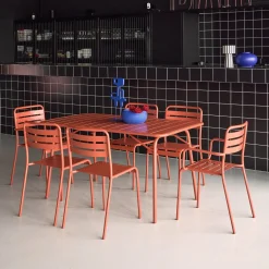 Set mesa de jardín bistró plegable de acero con 2 sillones y 4 sillas, 140cm
