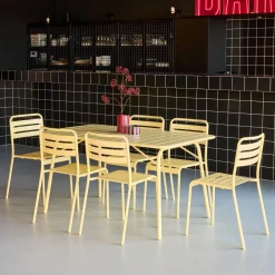 Set mesa de jardín bistró plegable de acero con 6 sillas, 140cm