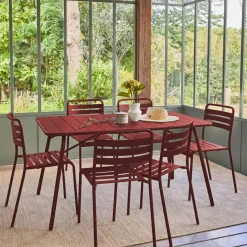Set mesa de jardín bistró plegable de acero con 6 sillas, 140cm