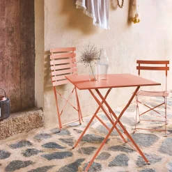 Set mesa de jardín bistró plegable de acero con 2 sillas, 70cm