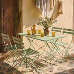Set mesa de jardín bistró plegable de acero con 4 sillas, 110cm