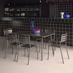 Set mesa de jardín bistró plegable de acero con 2 sillones y 4 sillas, 140cm