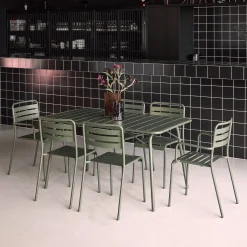Set mesa de jardín bistró plegable de acero con 2 sillones y 4 sillas, 140cm