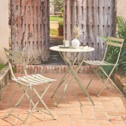 Set mesa de jardín bistró plegable de acero con 2 sillas, ø60cm