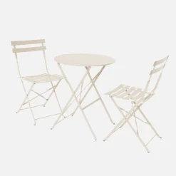 Set mesa de jardín bistró plegable de acero con 2 sillas, ø60cm