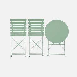 Set mesa de jardín bistró plegable de acero con 2 sillas, ø60cm
