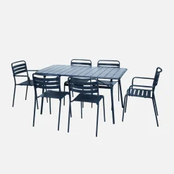 Set mesa de jardín bistró plegable de acero con 2 sillones y 4 sillas, 140cm