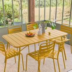 Set mesa de jardín bistró plegable de acero con 6 sillas, 140cm