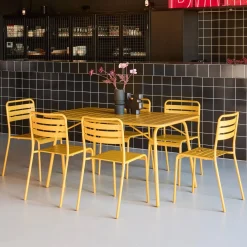 Set mesa de jardín bistró plegable de acero con 6 sillas, 140cm