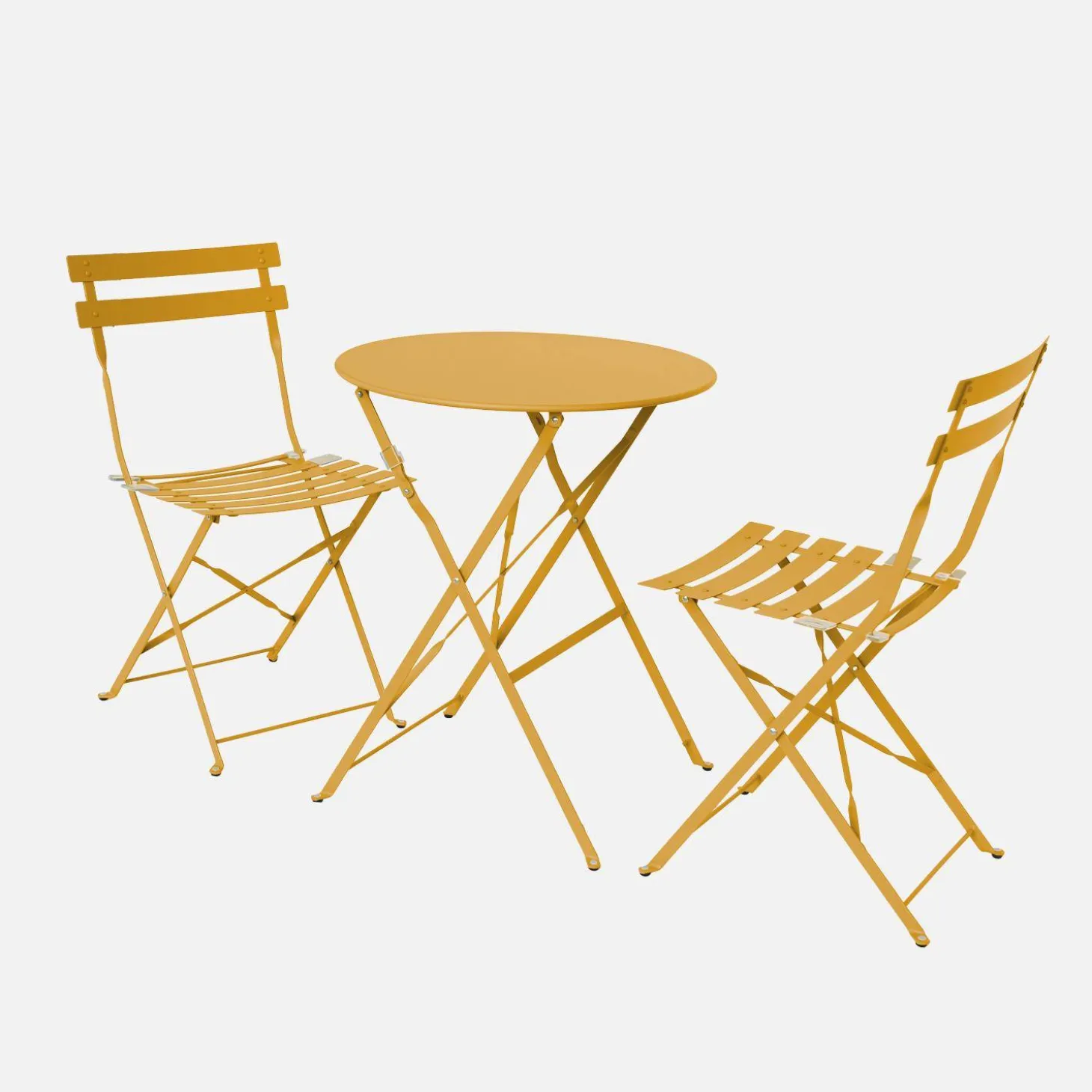 Set mesa de jardín bistró plegable de acero con 2 sillas, ø60cm