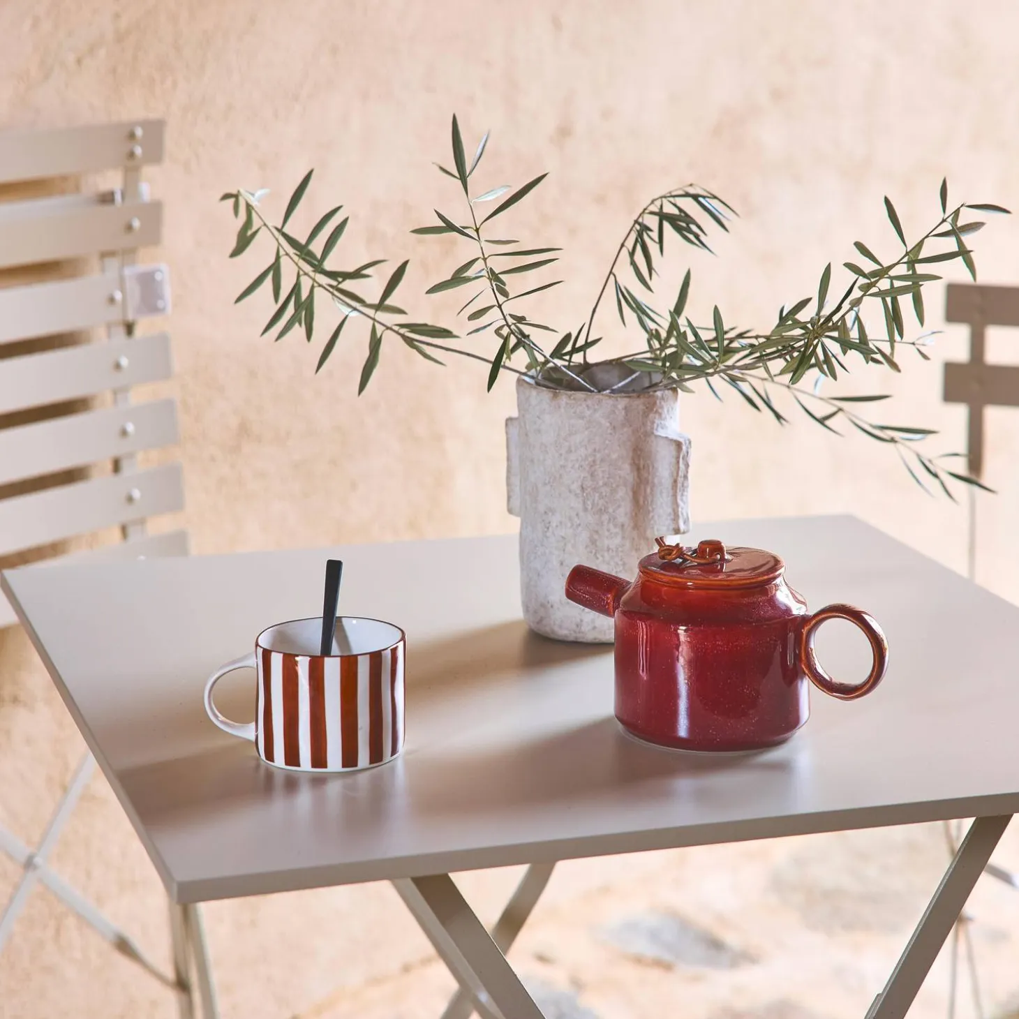 Set mesa de jardín bistró plegable de acero con 2 sillas, 70cm