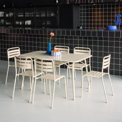 Set mesa de jardín bistró plegable de acero con 6 sillas, 140cm