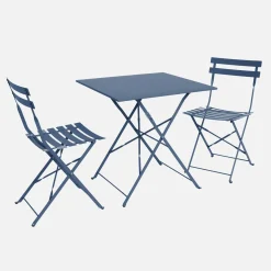 Set mesa de jardín bistró plegable de acero con 2 sillas, 70cm