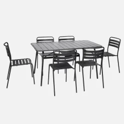 Set mesa de jardín bistró plegable de acero con 6 sillas, 140cm